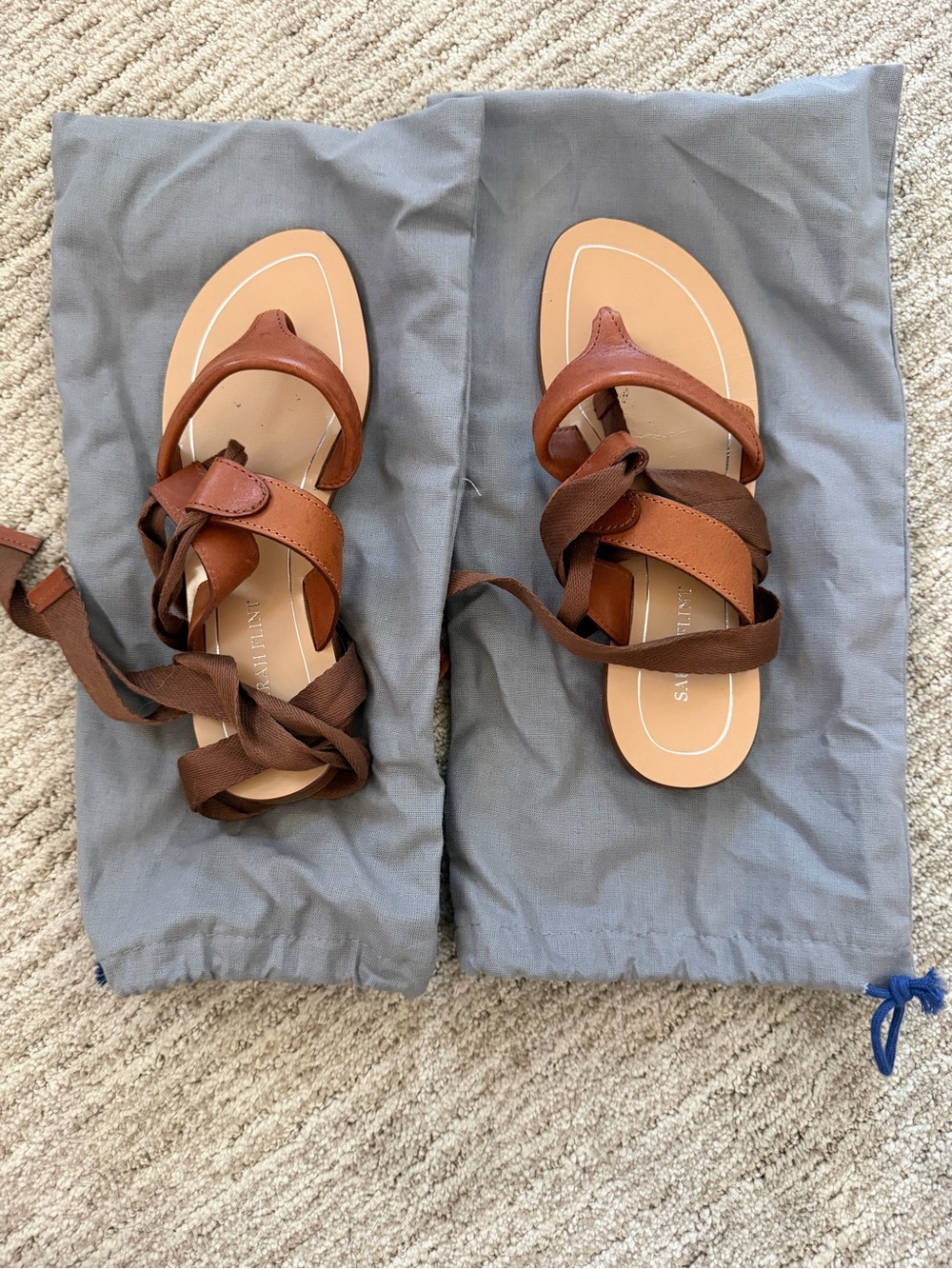 Sarah Flint Tan-Brown Leather Wrap Sandals